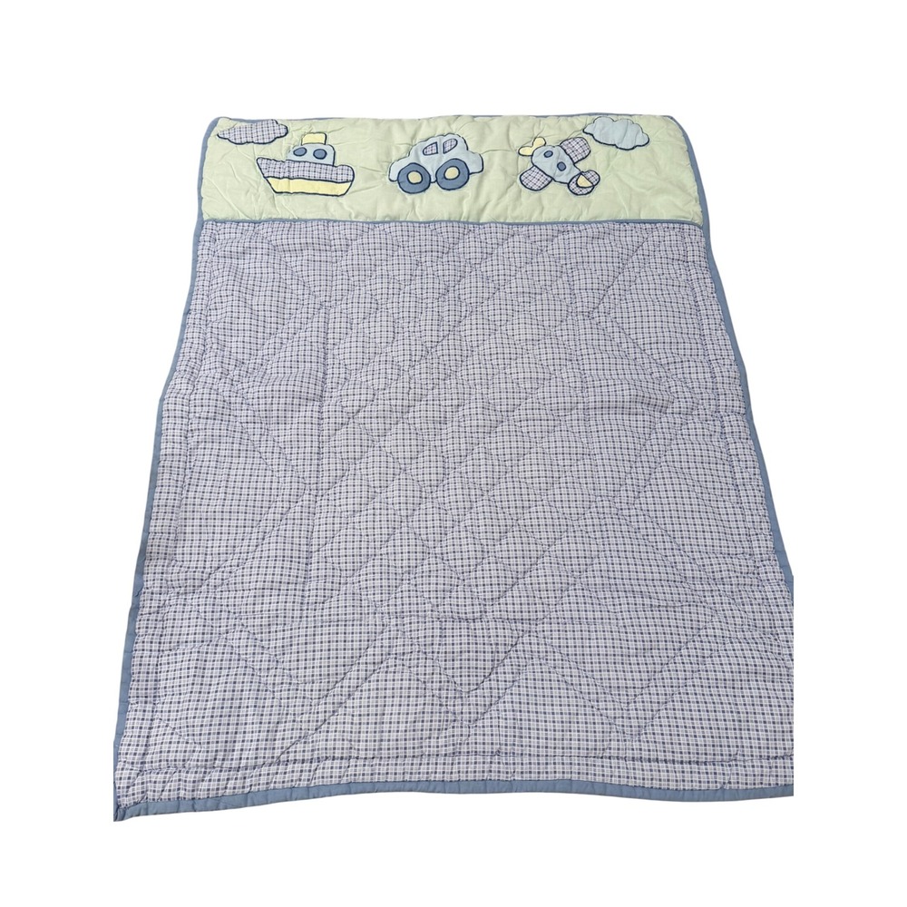 Vintage Especially for Baby Toys R Us Transportation Quilt Blue Gingham 2001